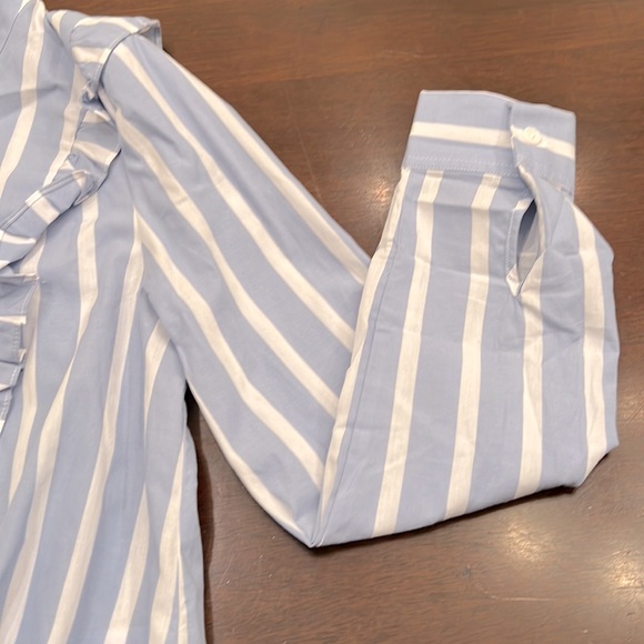 Popsugar Blue Striped Ruffled Top With Moto Collar And Tie - Picture 10 of 13